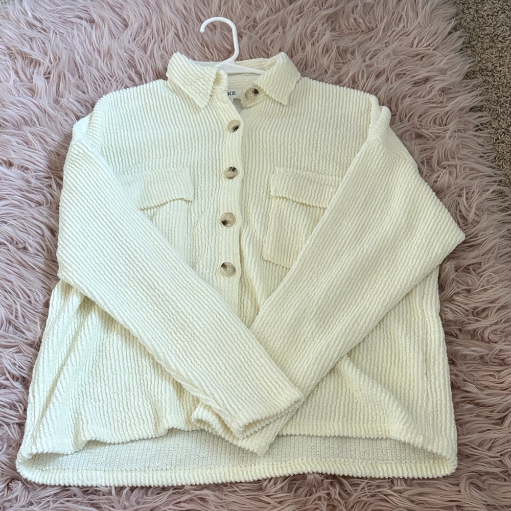 BKE Cream Textured Button-Down Shirt